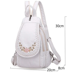 High Leather Backpack for Women School Bag Teenage Girls Female Travel