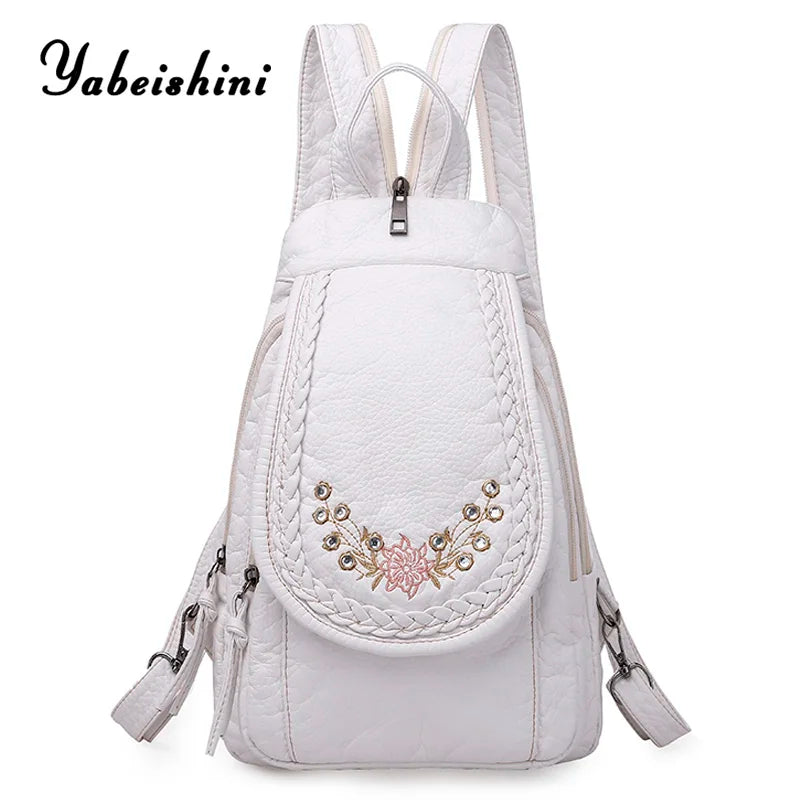 High Leather Backpack for Women School Bag Teenage Girls Female Travel