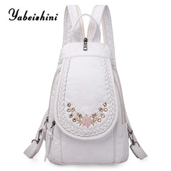 High Leather Backpack for Women School Bag Teenage Girls Female Travel