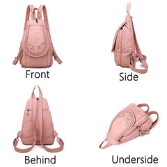 High Leather Backpack for Women School Bag Teenage Girls Female Travel