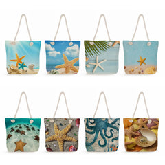 Summer Beach Bag Starfish Print Reusable Shoulder Tote Handbag Eco Shopper
