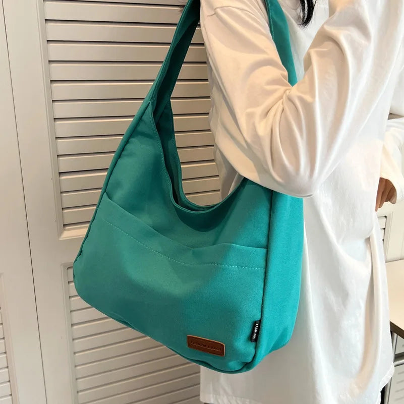 Women's Large Capacity Canvas Shoulder Bag Solid Shopping Tote Handbag