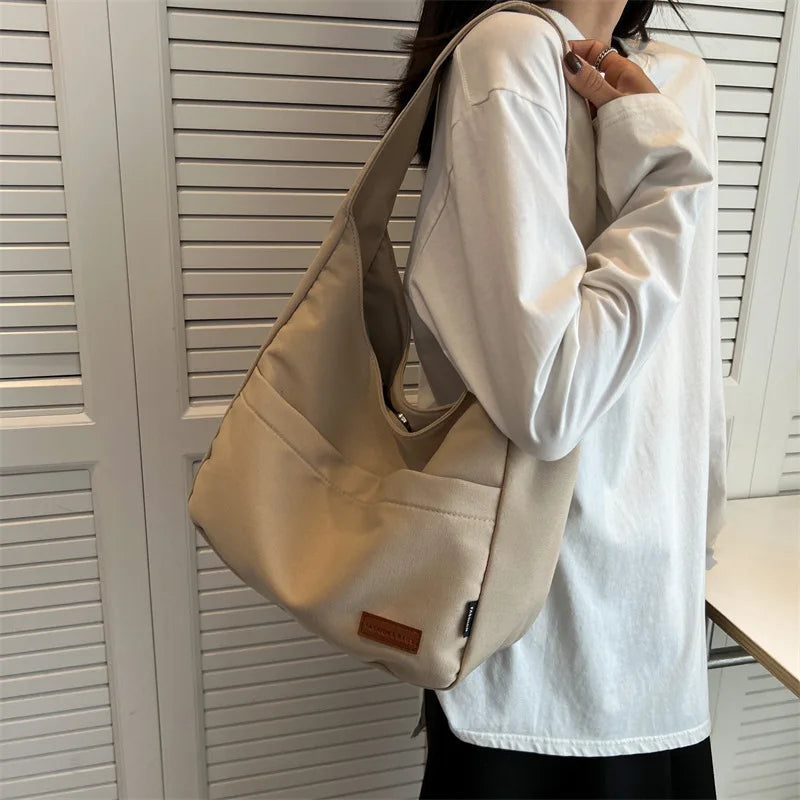 Women's Large Capacity Canvas Shoulder Bag Solid Shopping Tote Handbag