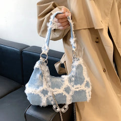 High Denim Bags Women's Net Red Texture Underarm Shoulder Bag Chain Messenger
