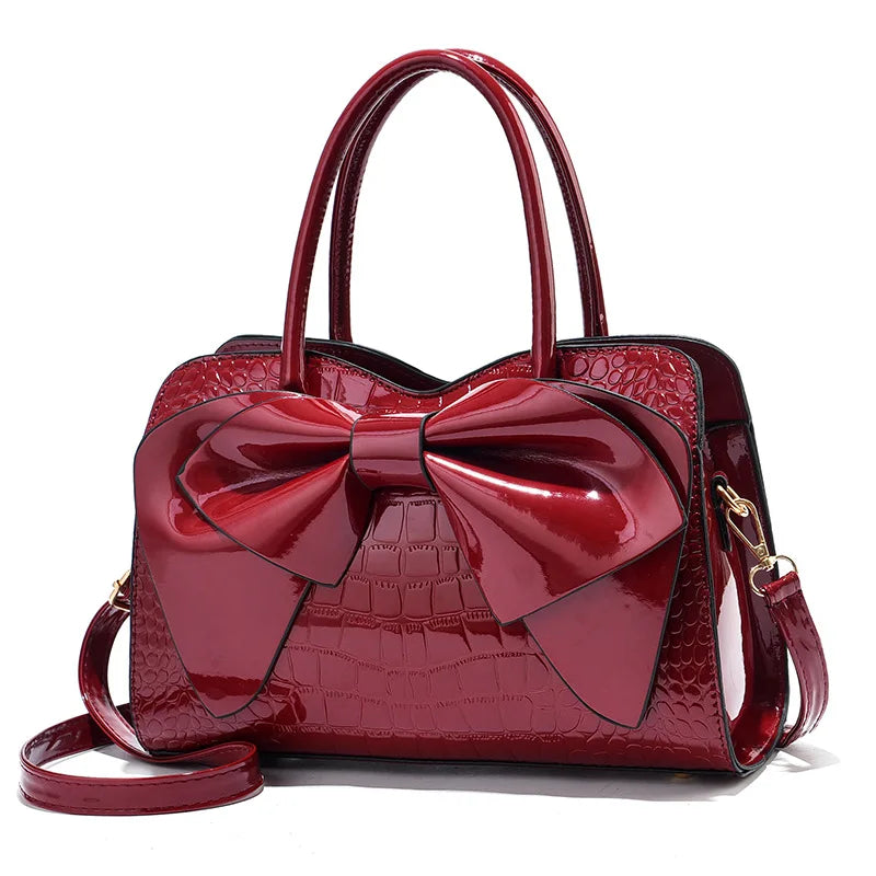 Bow-Knot Messenger Bag Bright Leather Shoulder Bag