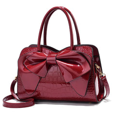 Bow-Knot Messenger Bag Bright Leather Shoulder Bag