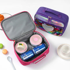 Waterproof Sequin Insulated Kids Lunch Box Glitter Tote Bag Cooler Picnic Pouch