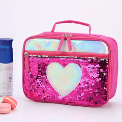 Waterproof Sequin Insulated Kids Lunch Box Glitter Tote Bag Cooler Picnic Pouch