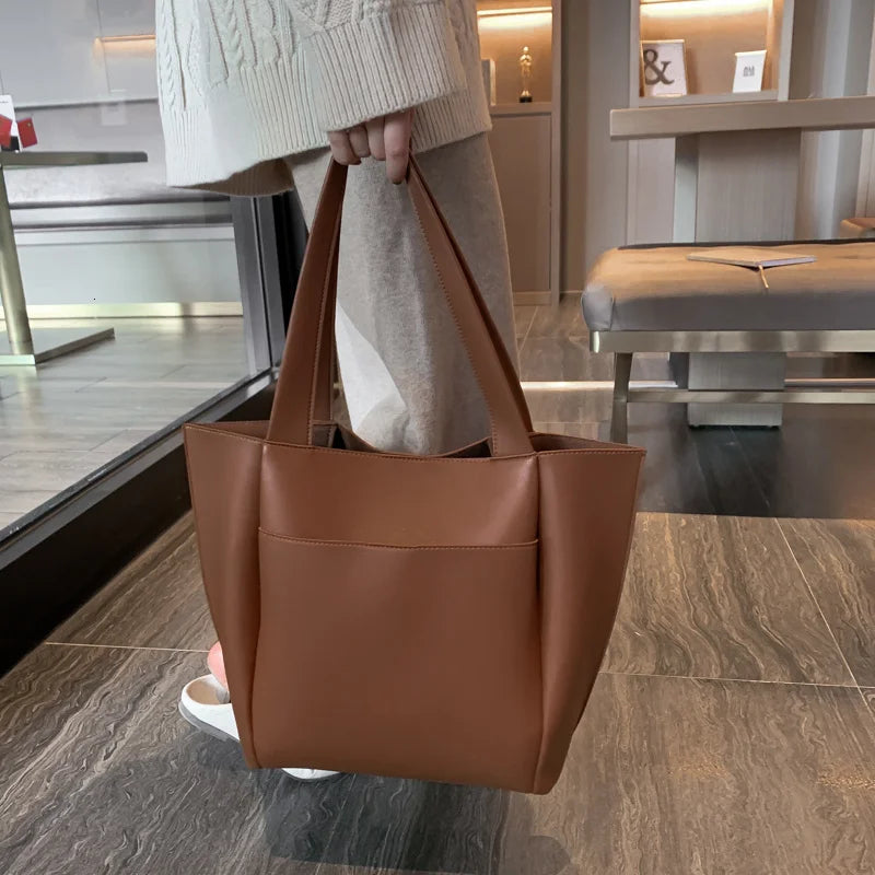 Women's PU Leather Top-handle Shopper Bag with Large Capacity