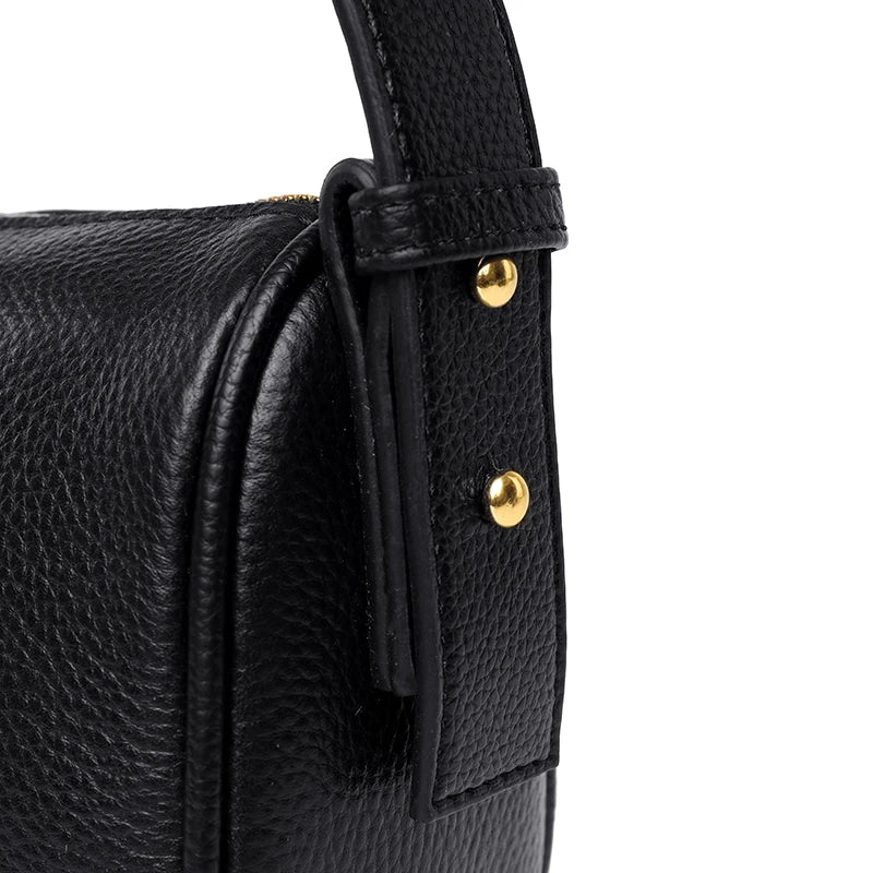 Small Round Leather Mini Bag for Women - Cow Leather One Shoulder Messenger Bag