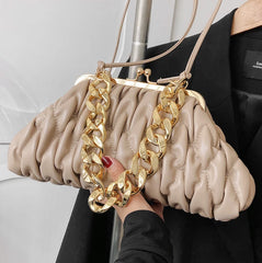 High Handbags Pleated Chain Bag Western Style Shoulder Bags Retro Messenger Bag