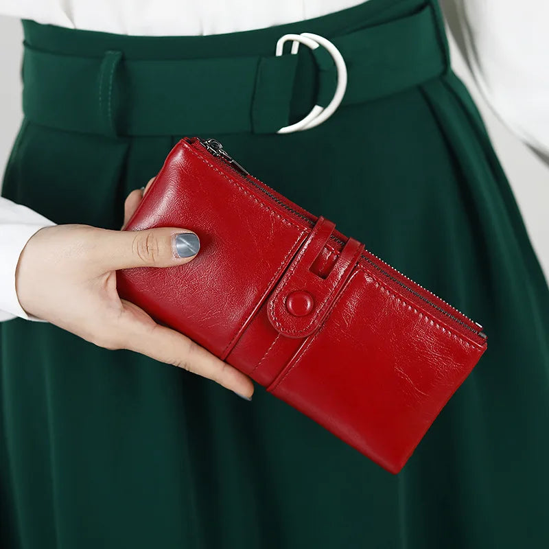 Women's Leather Long Zipper Wallet Clutch