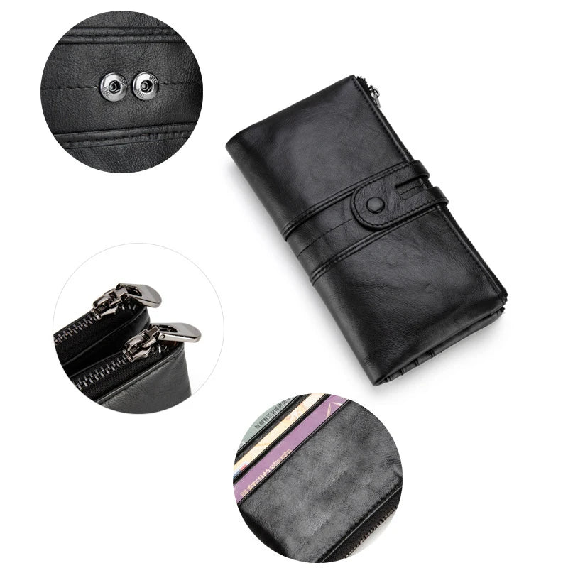 Women's Leather Long Zipper Wallet Clutch
