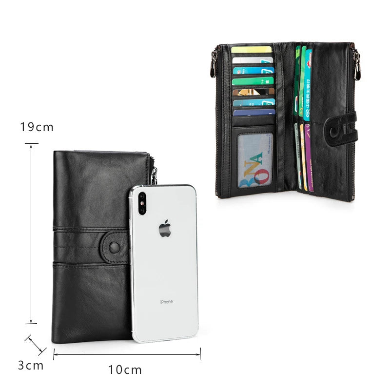 Women's Leather Long Zipper Wallet Clutch