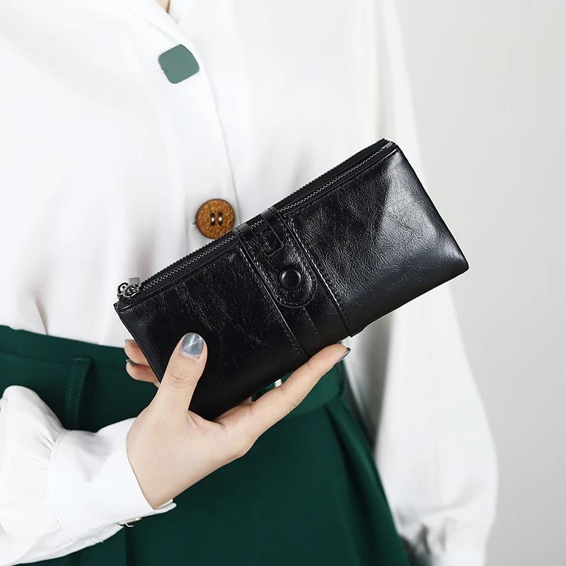 Women's Leather Long Zipper Wallet Clutch