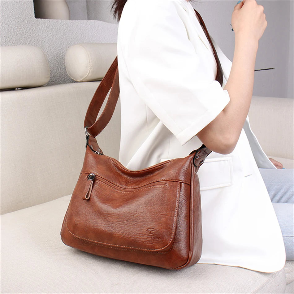 Large PU Leather Tote Bag Women Casual Shoulder Crossbody Female