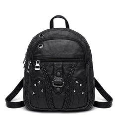 Soft Leather Shoulder Bag for Girls Small Travel Backpack