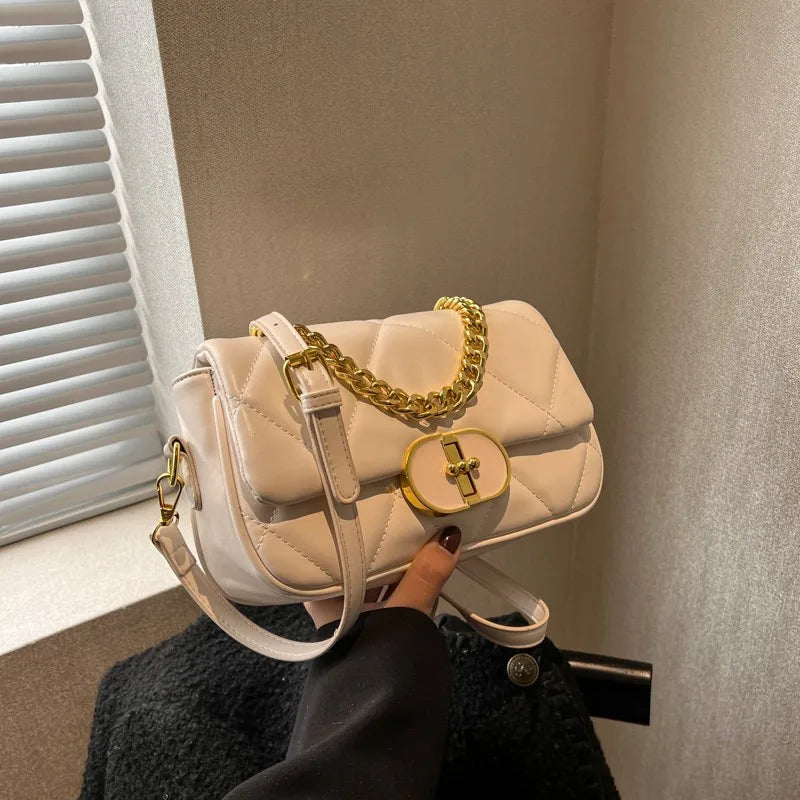 Leather Square Chains Handle Women's Shoulder Bag