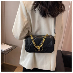 Leather Square Chains Handle Women's Shoulder Bag