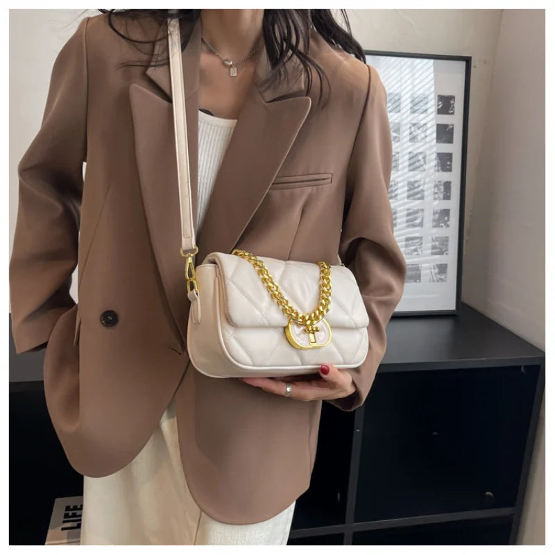 Leather Square Chains Handle Women's Shoulder Bag