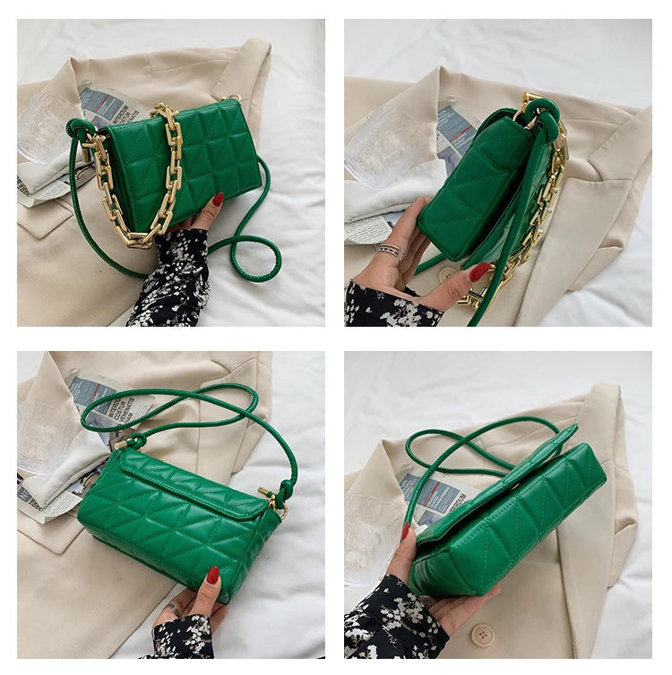 High Leather Thick Chain Shoulder Crossbody Bag For Women