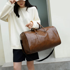 Large Leather Travel Bag Waterproof Handbag Men Women Duffle Shoulder Luggage