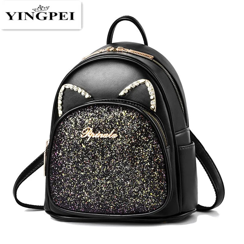 Microfiber Leather Rhinestone Backpack Casual Shine Diamonds