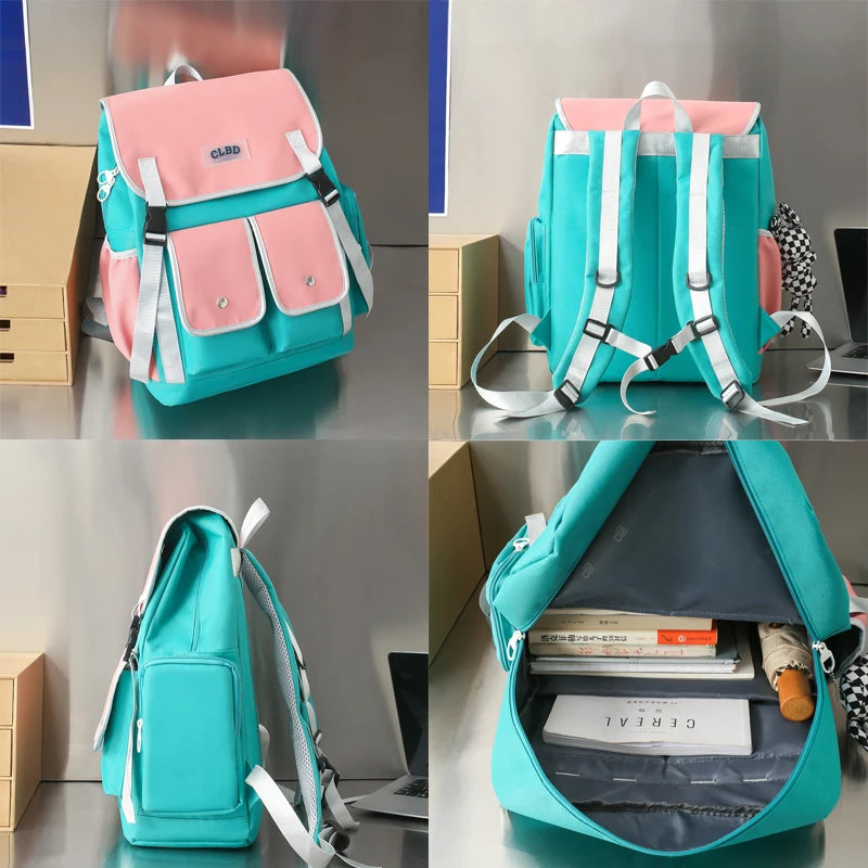 Multiple Pockets Buckle Women Backpack Large Capacity Waterproof Laptop Backpack