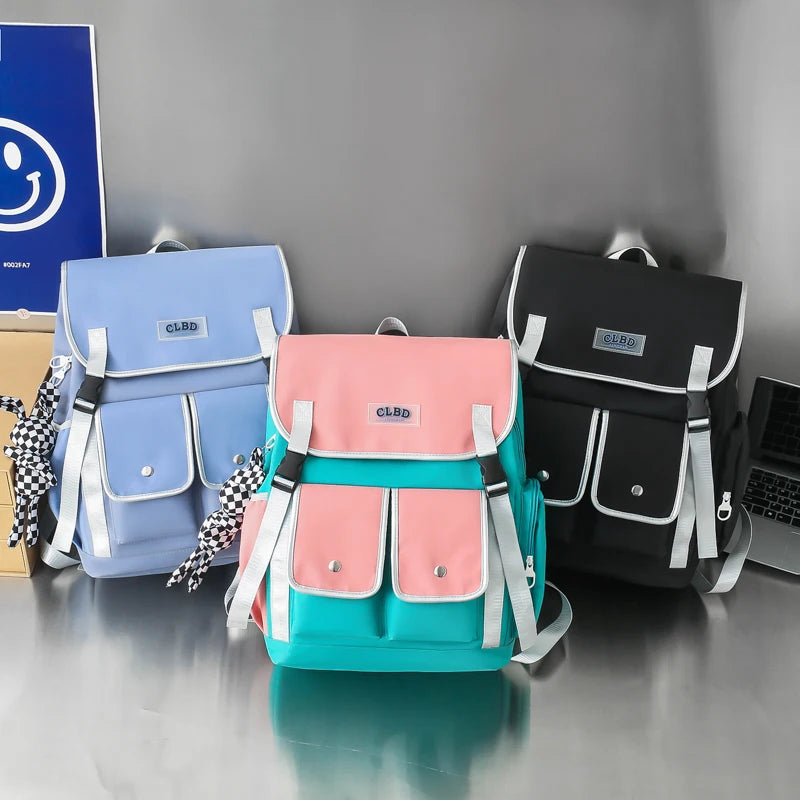 Multiple Pockets Buckle Women Backpack Large Capacity Waterproof Laptop Backpack