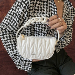 PU Leather Armpit Bags Women Weave Handle Crossbody Saddle Handbag