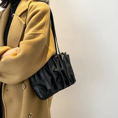 High Pleated Shoulder Bag Women Texture Handbags Autumn Totes