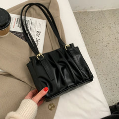 High Pleated Shoulder Bag Women Texture Handbags Autumn Totes