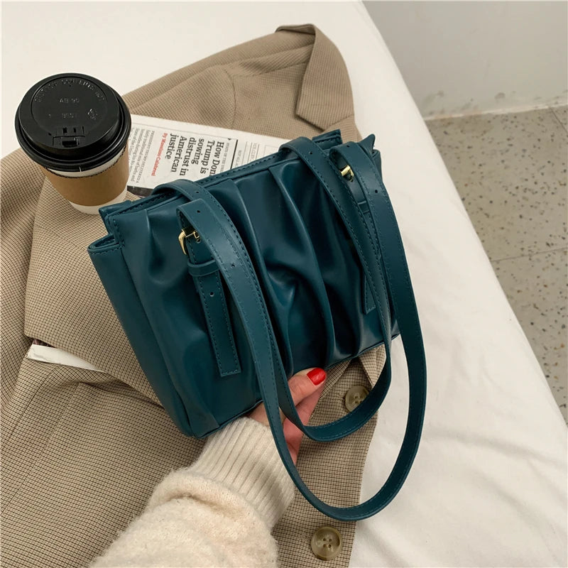 High Pleated Shoulder Bag Women Texture Handbags Autumn Totes