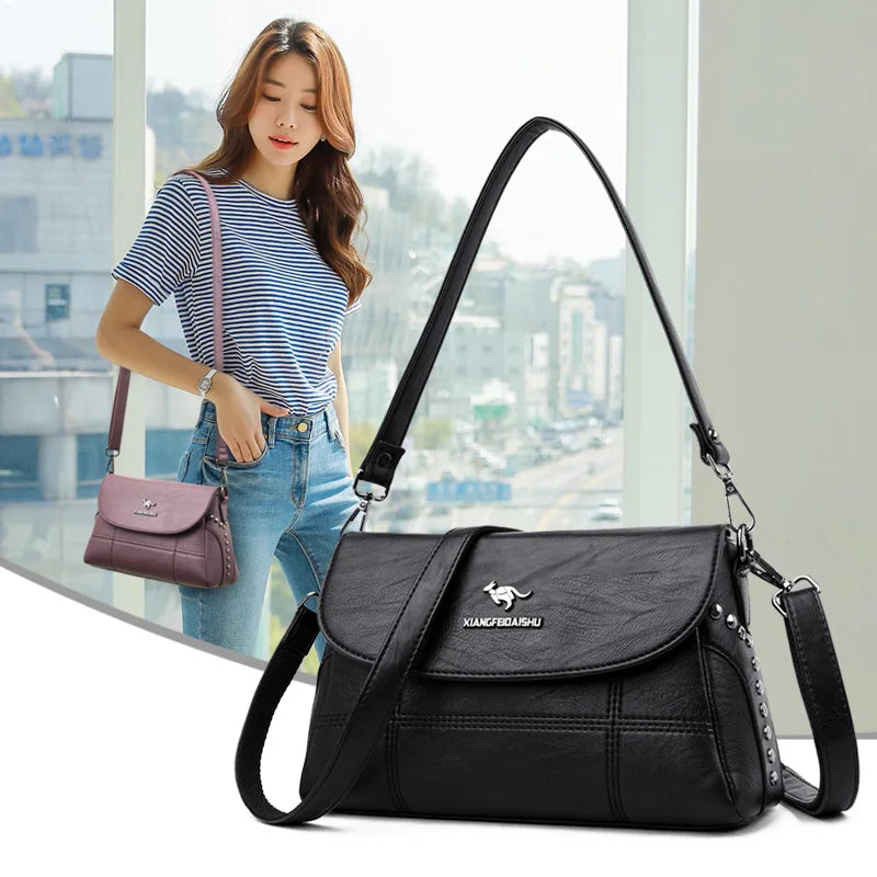 Women's High Shoulder Crossbody Bag PU Leather Messenger Handbag