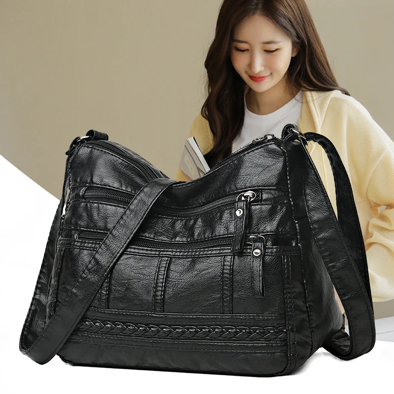 Soft Leather Shoulder Bag for Ladies Casual Hobos Sac Crossbody Bags