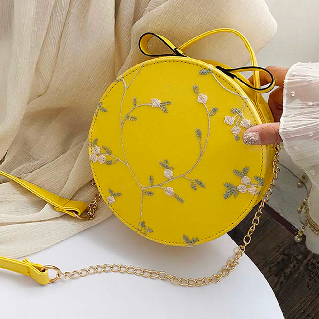 Sweet Lace Round Handbags PU Leather Women Crossbody Bags