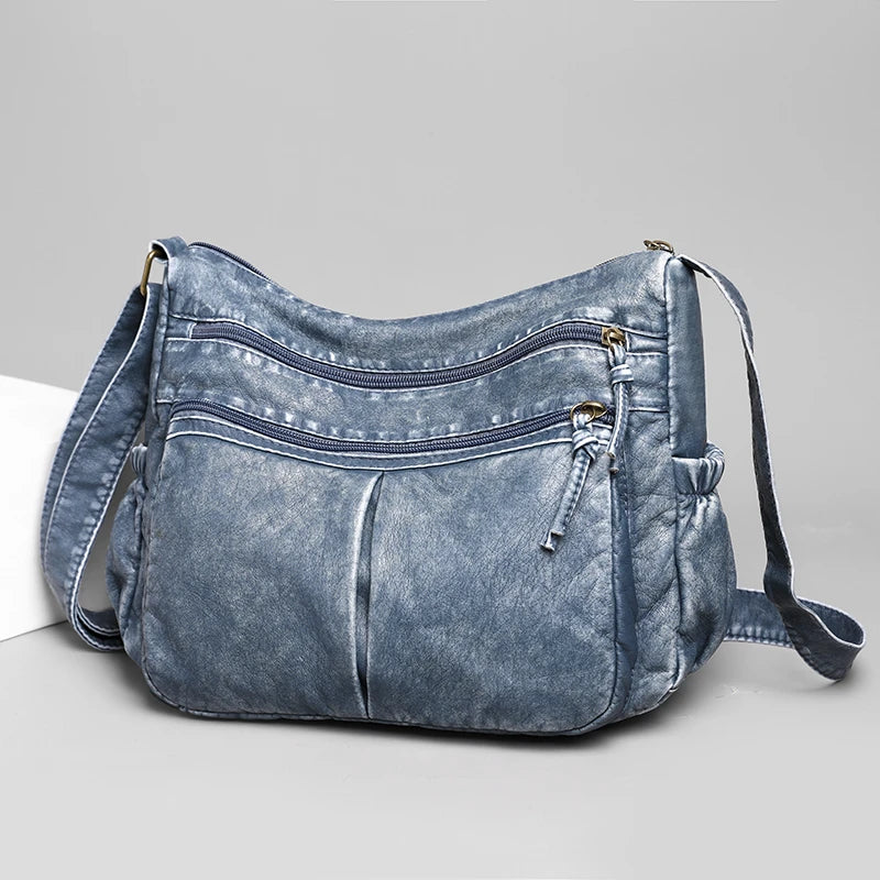 Vintage Leather Shoulder Bag for Women Crossbody Tote Sac