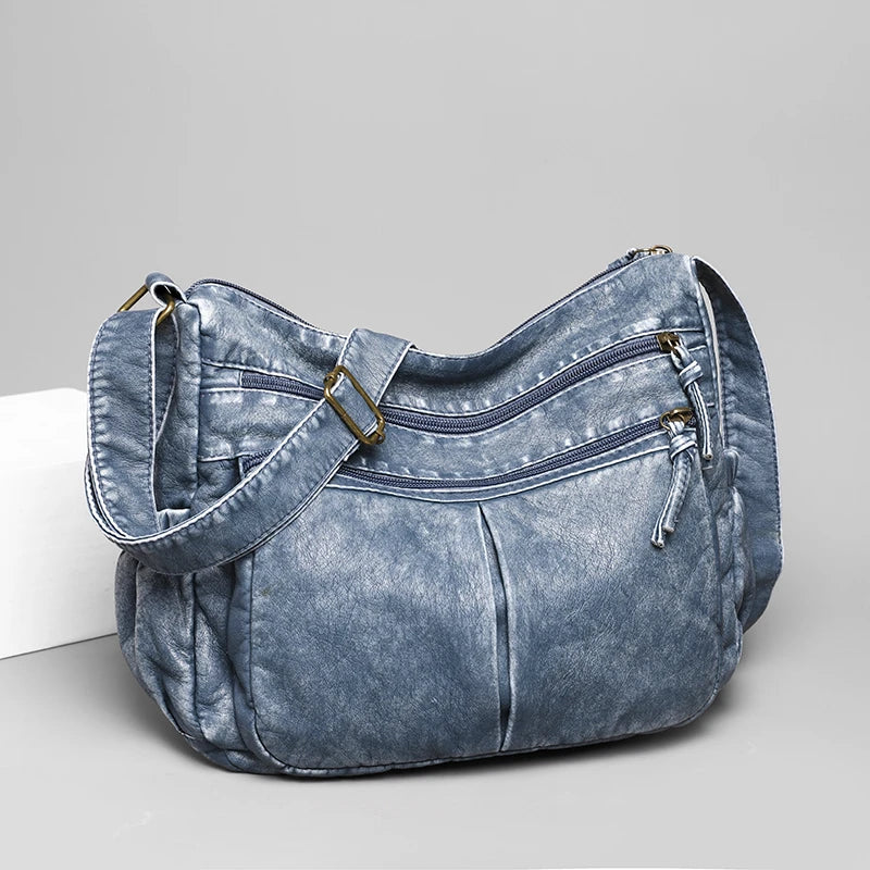 Vintage Leather Shoulder Bag for Women Crossbody Tote Sac