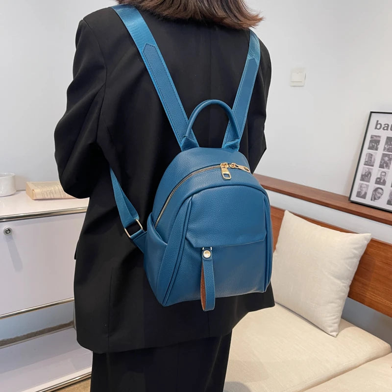 Waterproof Leather Women Backpack College Style Rucksack