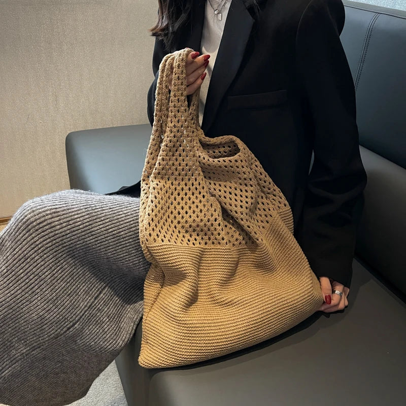 High Woman Knitted Bag French Shoulder Bags Large Capacity Female Tote Bag