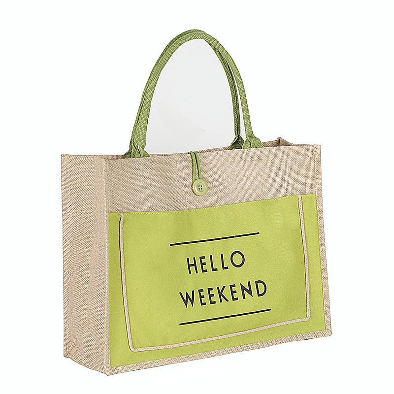 Women Linen Tote Large Capacity Shoulder Bag Casual Beach Shopping Handbag