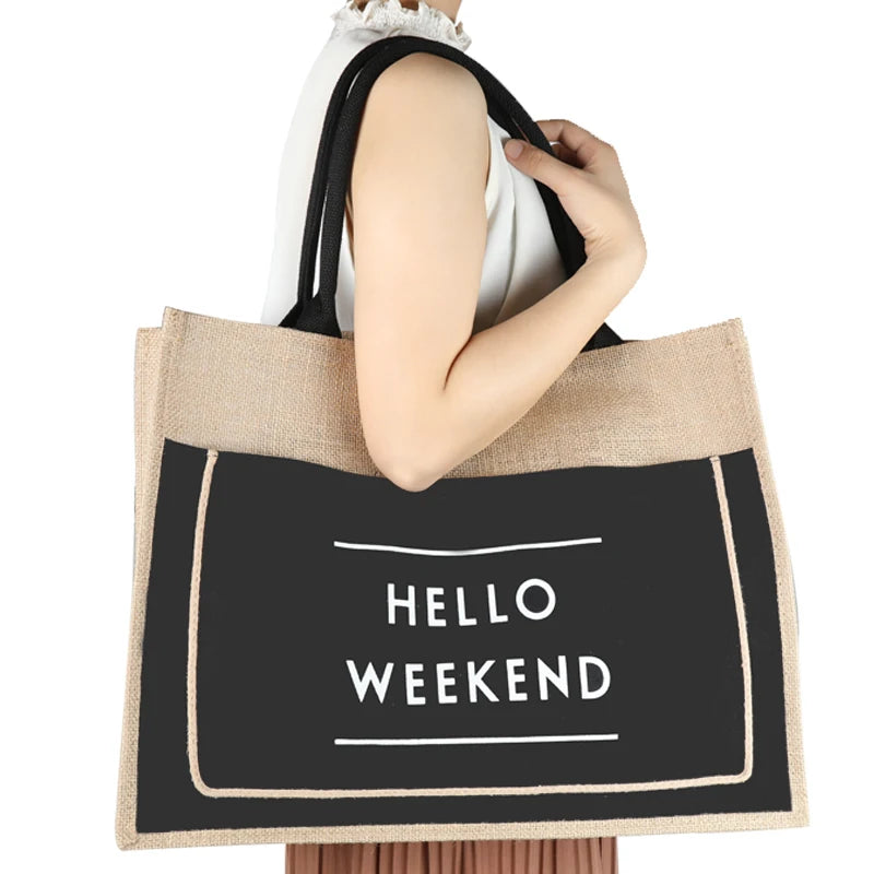 Women Linen Tote Large Capacity Shoulder Bag Casual Beach Shopping Handbag