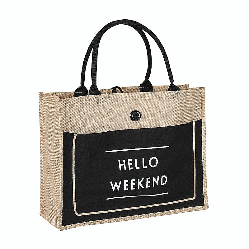 Women Linen Tote Large Capacity Shoulder Bag Casual Beach Shopping Handbag