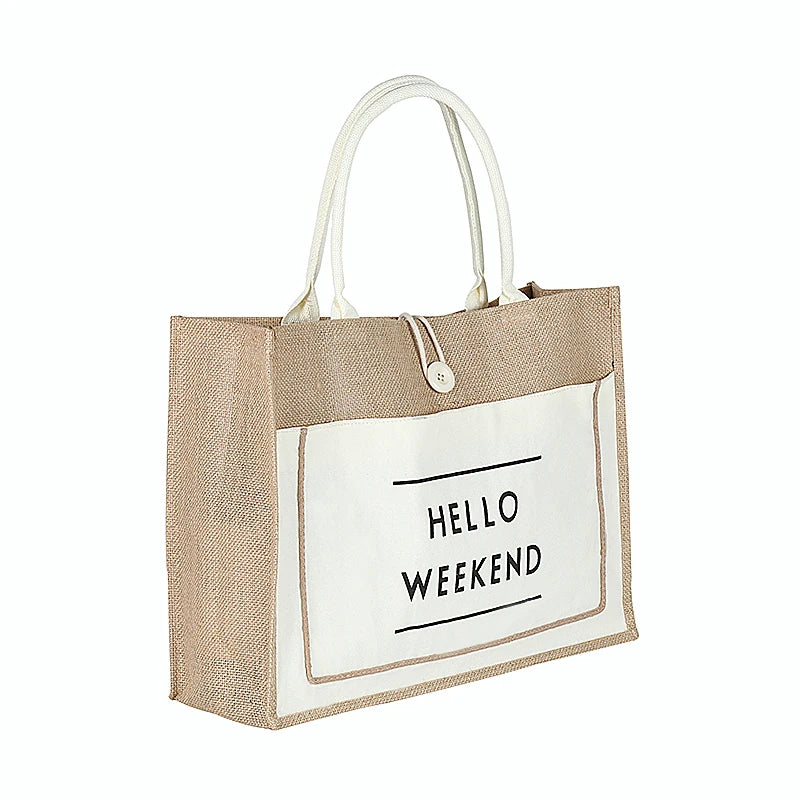 Women Linen Tote Large Capacity Shoulder Bag Casual Beach Shopping Handbag