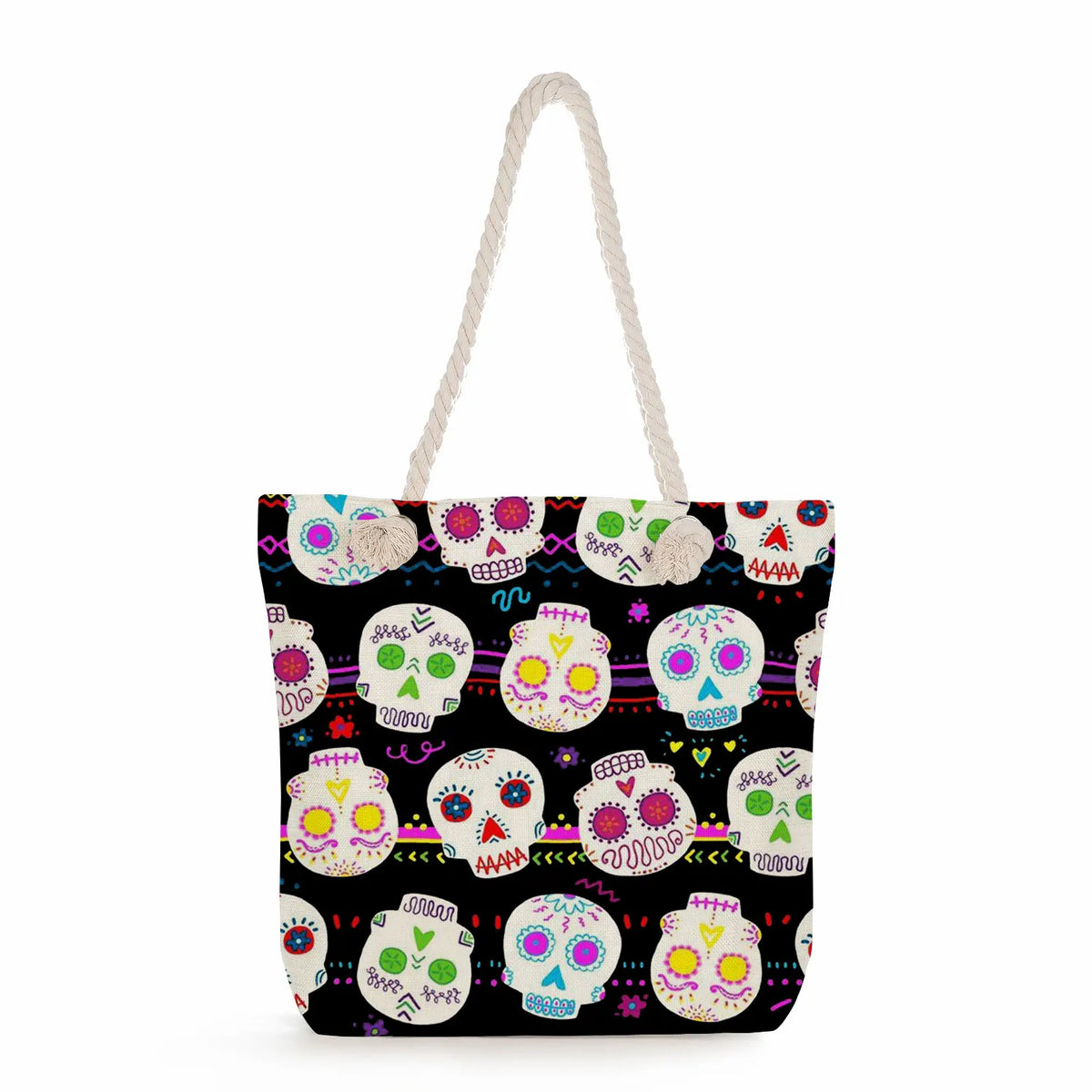 Floral Skull Print Shoulder Bag Large Capacity Halloween Tote