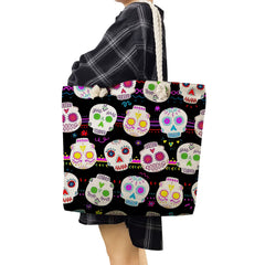 Floral Skull Print Shoulder Bag Large Capacity Halloween Tote
