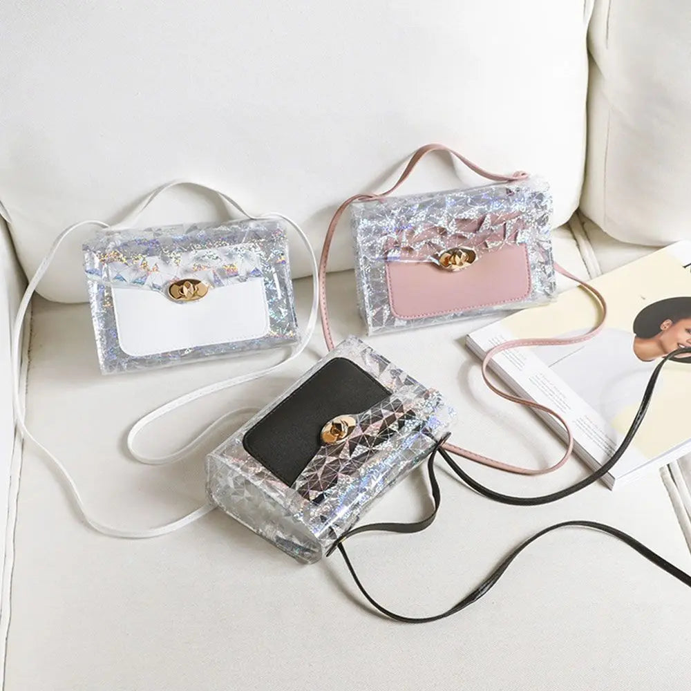 Women PU Leather Shoulder Bags Transparent Square Handbags Small Crossbody Bags