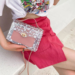 Women PU Leather Shoulder Bags Transparent Square Handbags Small Crossbody Bags