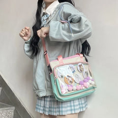 Women Solid Transparent Ita Bag Shoulder Bag Large Capacity Soft Nylon Handbag