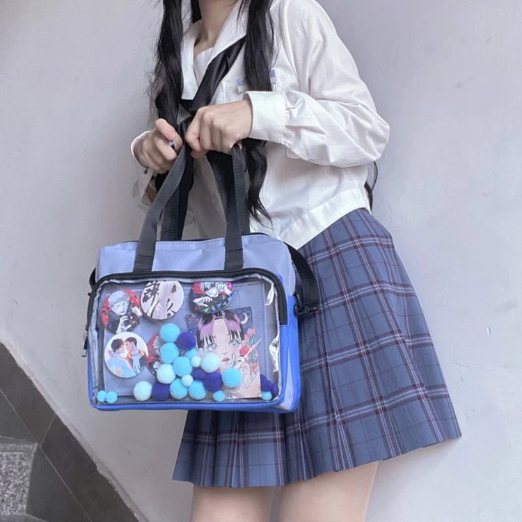 Women Solid Transparent Ita Bag Shoulder Bag Large Capacity Soft Nylon Handbag